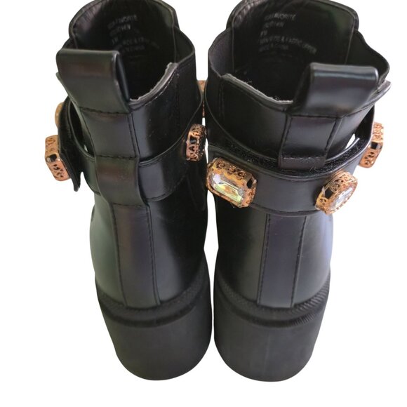 Sugar Favorite Rhinestone Embellished Black Faux Leather Chelsea Boots Size 8M - Picture 6 of 10